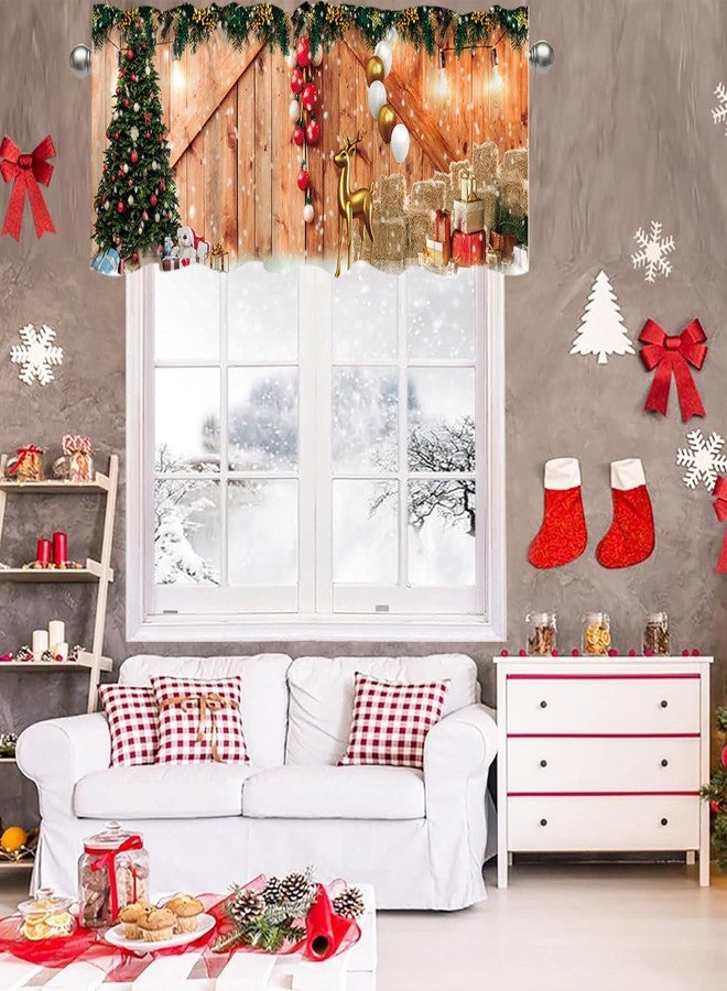 DOTOOMA 54x18 Inches Merry Christmas Barn Wooden Door Window Treatment Valance Xmas Tree Gift White Gold Balloon Golden Elk Pine Branch Theme Holiday Party Polyester Fabric Decorations Supplies - Image 5